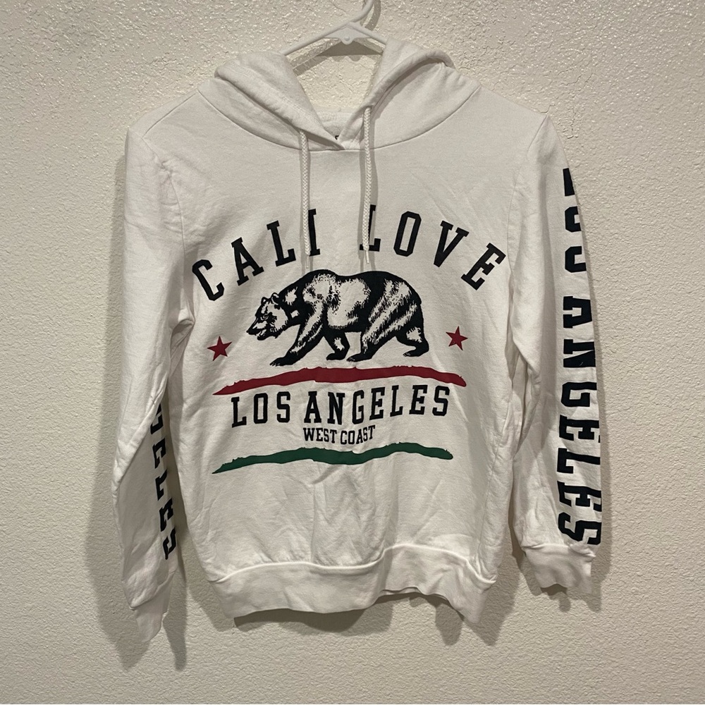 on fire california los angeles love white red black hoodie hooded sweater top